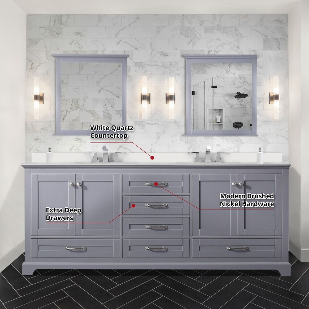 Dukes 80 in. W x 22 in. D Dark Grey Double Bath Vanity  White Quartz Top  Faucet Set  and 30 in. Mirrors