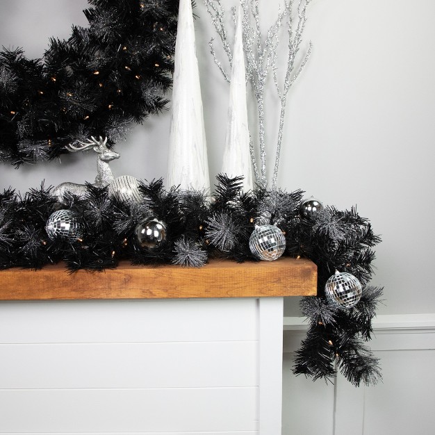 Northlight Pre lit Batter Operated Black Christmas Garland With Timer 6 x27 Warm White Led Lights