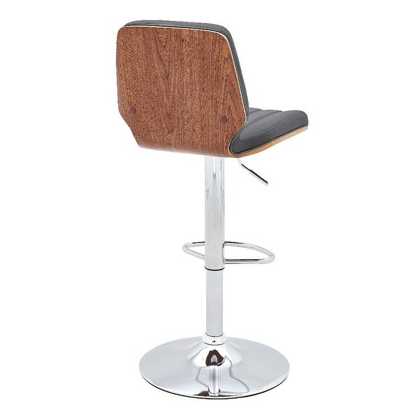 Adjustable Swivel Gray Faux Leather with Walnut Back and Chrome Bar Stool - 20 L x 17 W x 36 H Inches