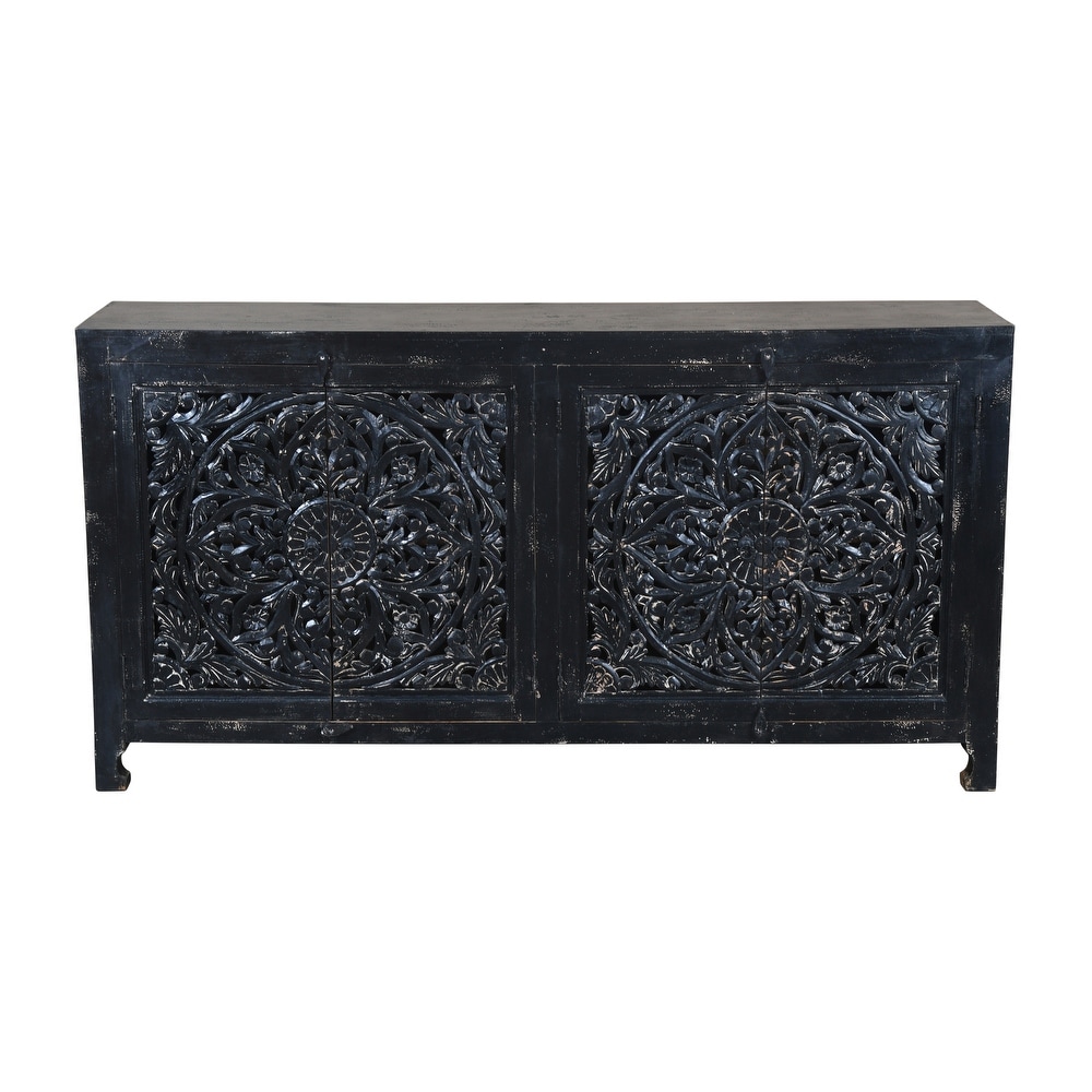 Hawk Black Hand carved 4 Door Sideboard Cabinet