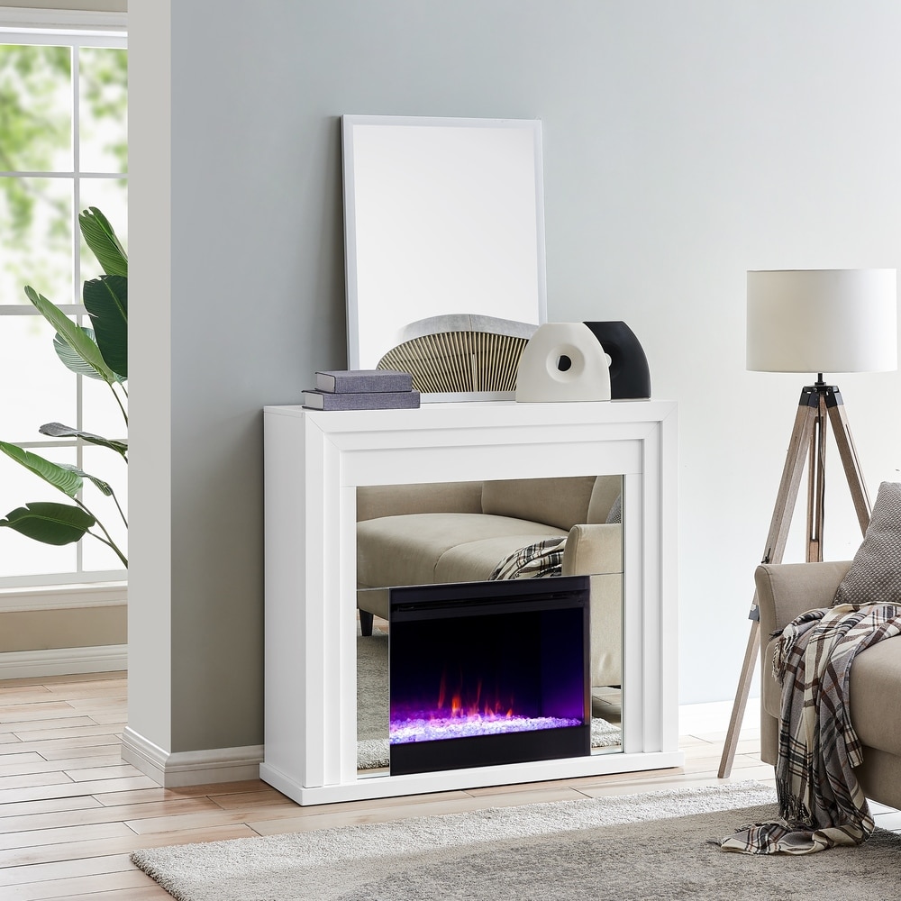 SEI Furniture Modern White Wood Color Changing LED Fireplace