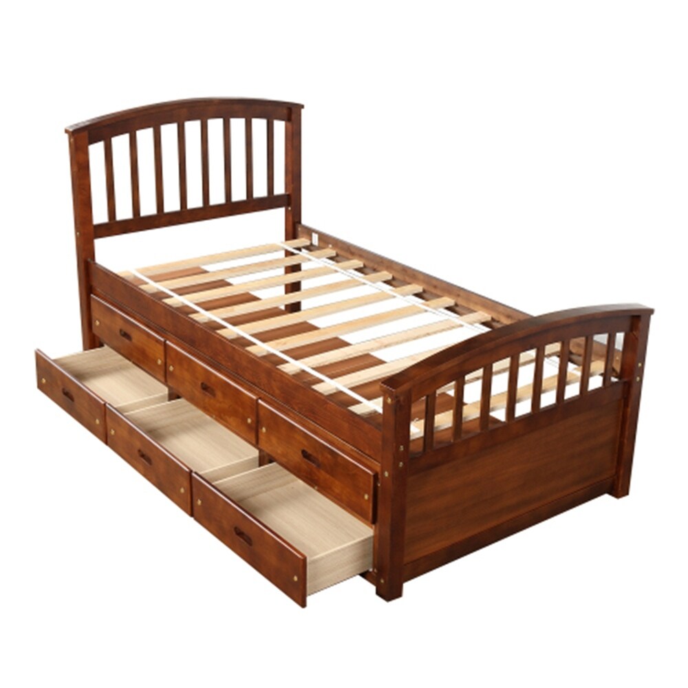 Solid Wood Platform Storage Bed with Drawers