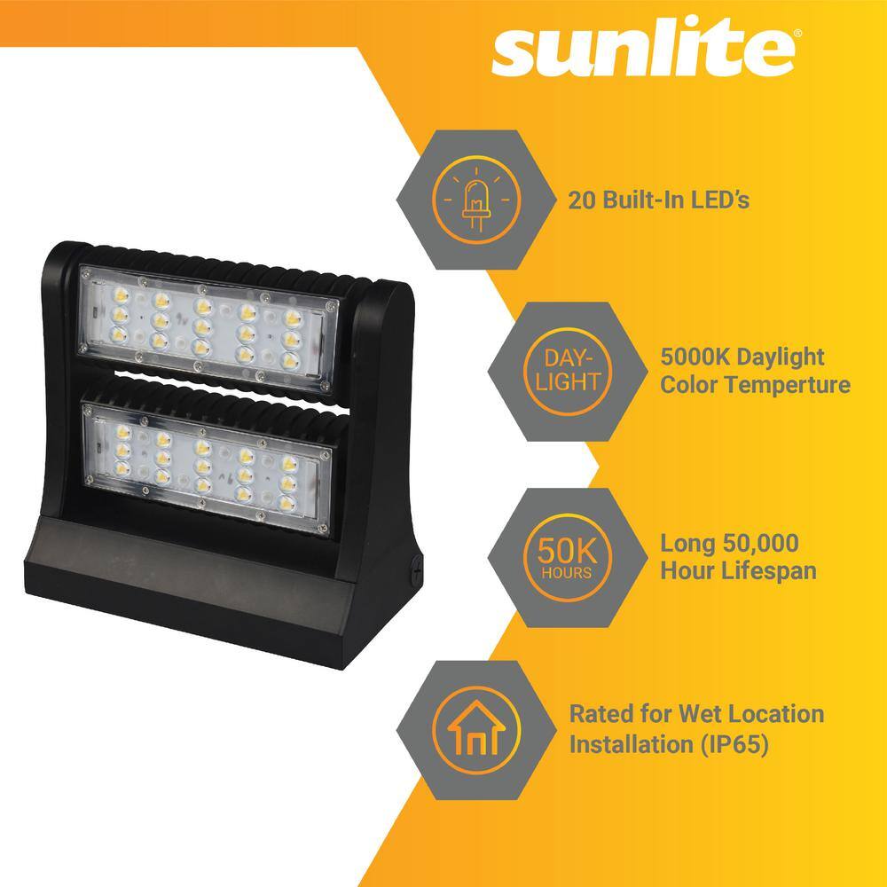 Sunlite 200-Watt Equivalent Integrated LED Black 7800 Lumens Rotatable Weather Resistant Outdoor Wall Pack Light 5000K HD02387-1