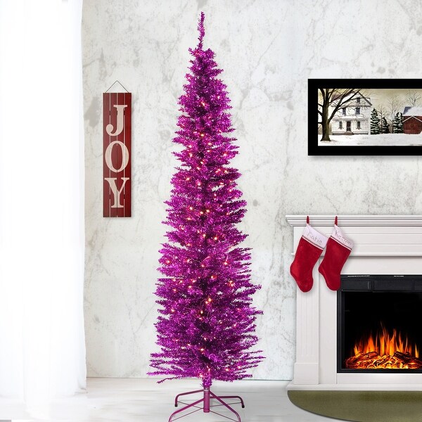 National Tree Company 7 ft. Pink Tinsel Tree with Clear Lights