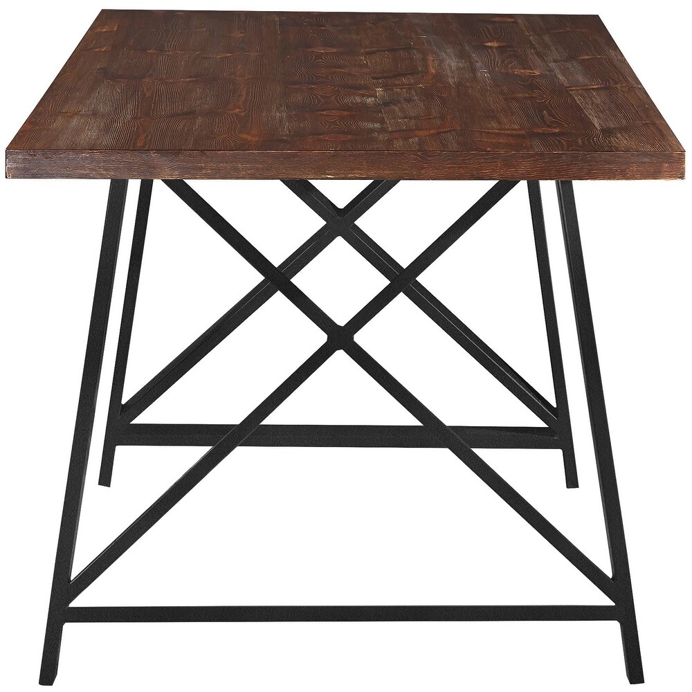 2xhome Dark Wood Industrial Mid Century Modern Steel Frame Metal Leg Dining Table Kitchen Home Commercial 71\