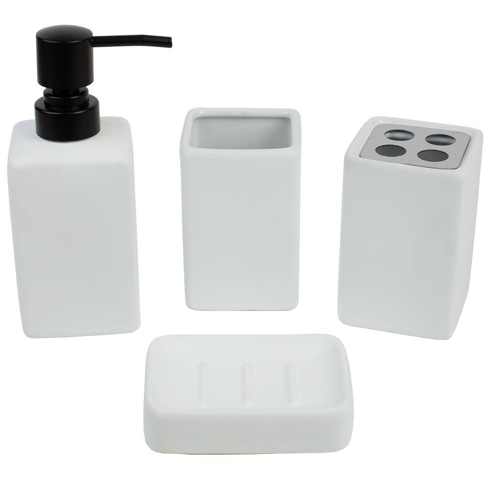 Home Basics Loft 4-Piece Ceramic Bath Accessory Set in Off White HDC51466