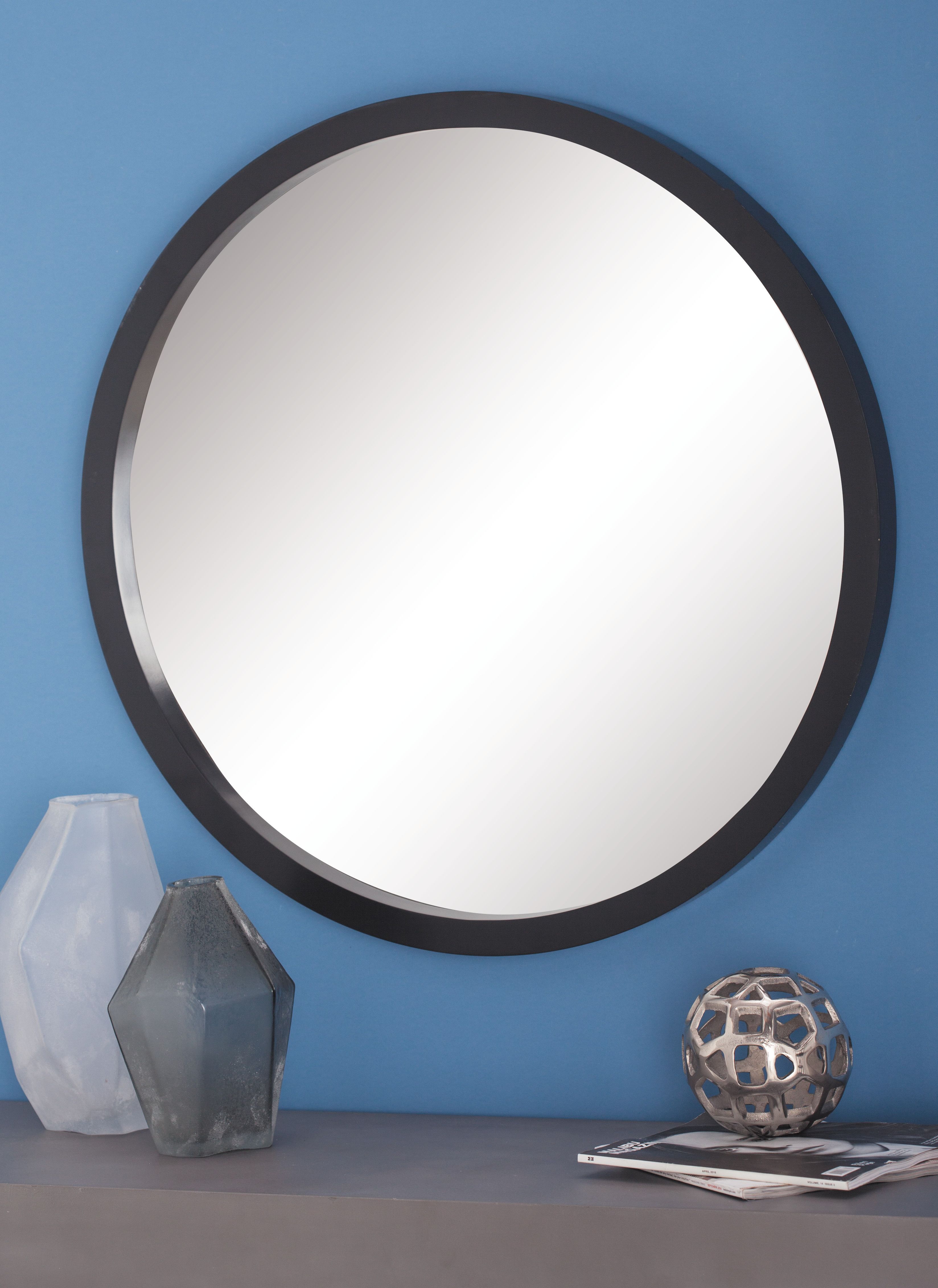 Black Contemporary Wood Wall Mirror 32 x 32