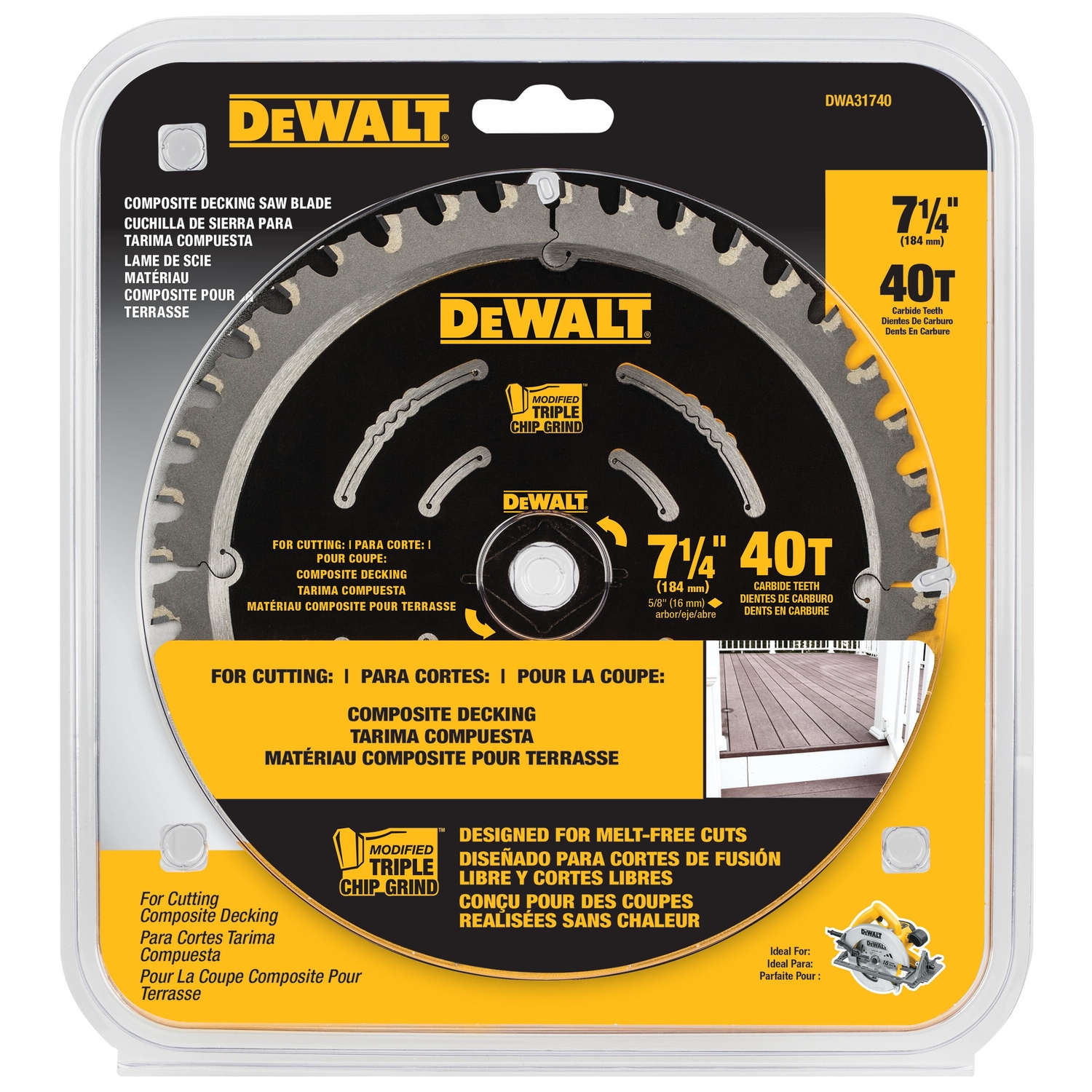 DW 7-1/4 in. D X 5/8 in. Carbide Saw Blade 40 teeth 1 pk