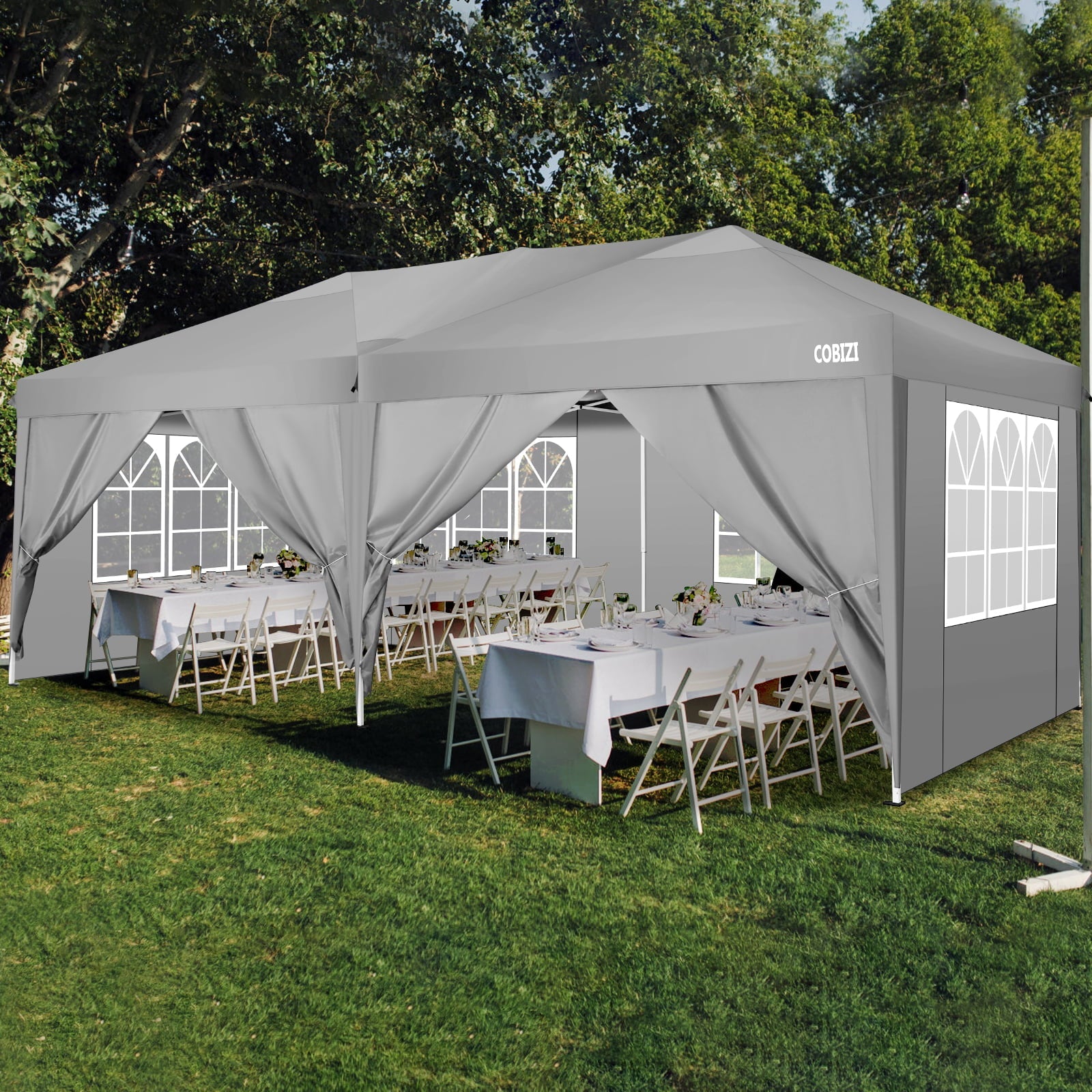 10' x 20' EZ Pop Up Canopy Tent Party Tent Outdoor Event Instant Tent Gazebo with 6 Removable Sidewalls and Carry Bag, Gray