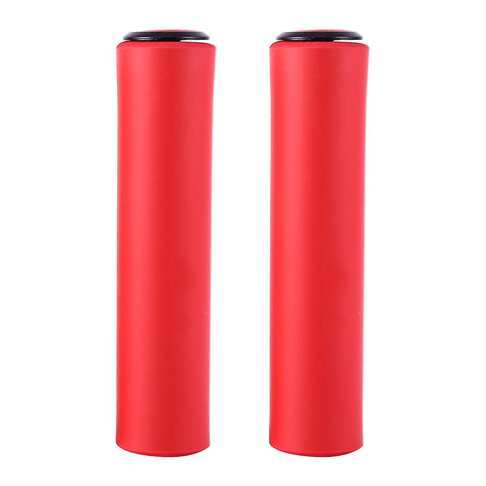 1 Pair Lightweight Soft Bicycle Handle Grip With Bar End Stoppers For Mtb  Bike(red)