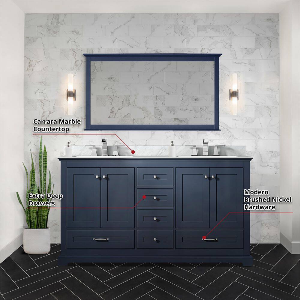 Lexora Dukes 60 in. W x 22 in. D Navy Blue Double Bath Vanity and Carrara Marble Top LD342260DEDS000