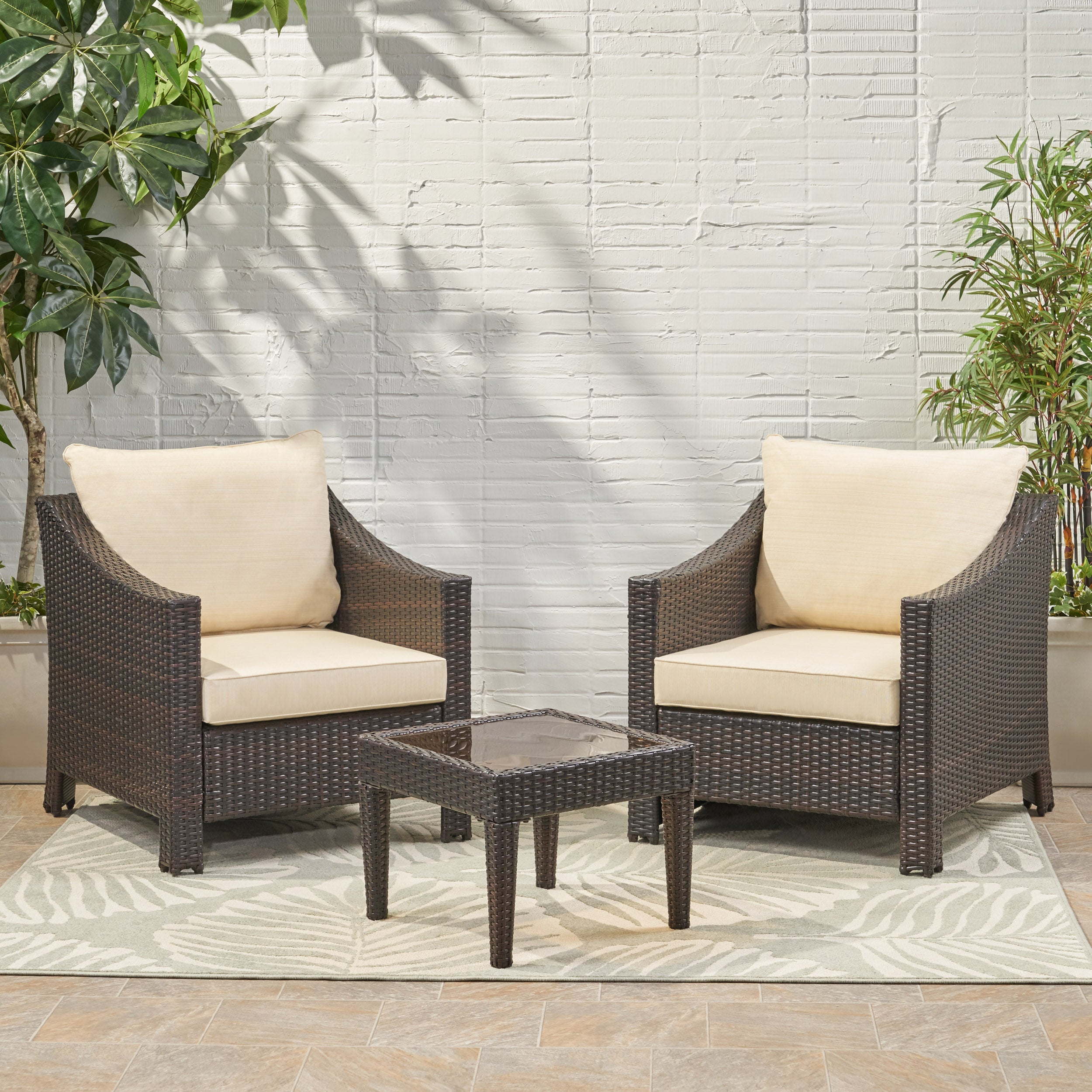 Jones Outdoor 3-piece Brown Wicker Bistro Set with Cushions