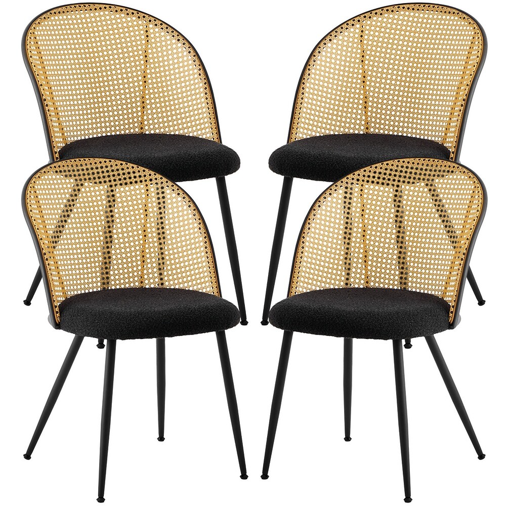 Fabric Upholstered Dining Chairs with Rattan Backrest  Set of 2/4   22.8”(D) x 20”(W) x 31.1”(H)