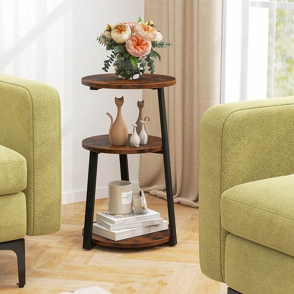 Costway 1/2 PCS 3Tier Round Side Table with Metal Frame and Adjustable