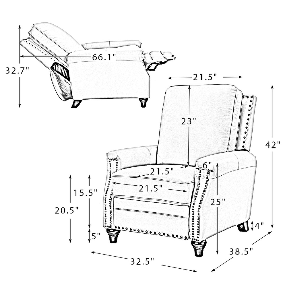 Cigar Mid century Genuine Leather Recliner with Nailhead Trim Set of 2 by HULALA HOME