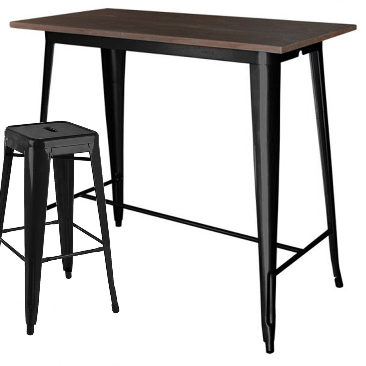 Industrial Bar Table With Solid Wood Top 140 Cm Gt-413