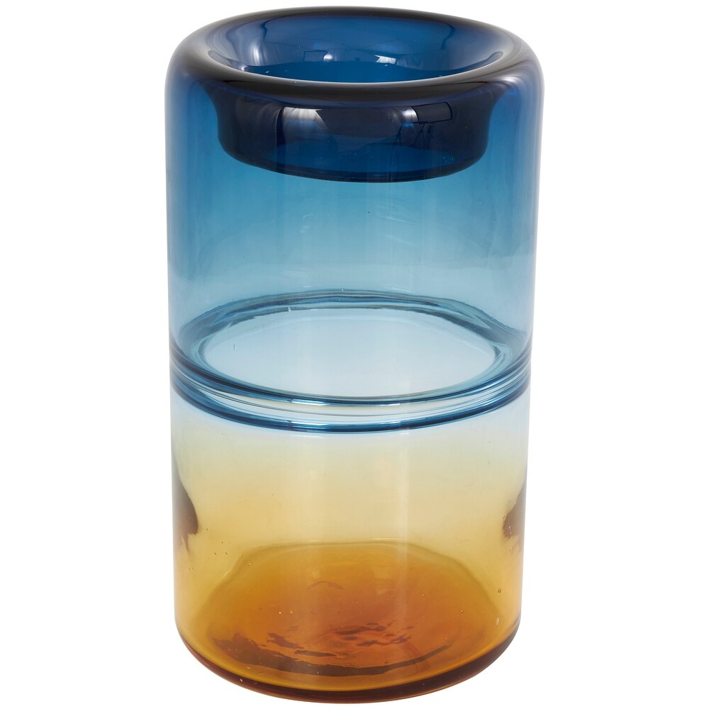 Blue Glass Handmade Ombre Vase with Yellow Base