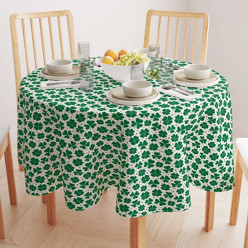 Round Tablecloth， 100% Polyester， 90 Round， St. Patrick's Day Shamrock Decoration