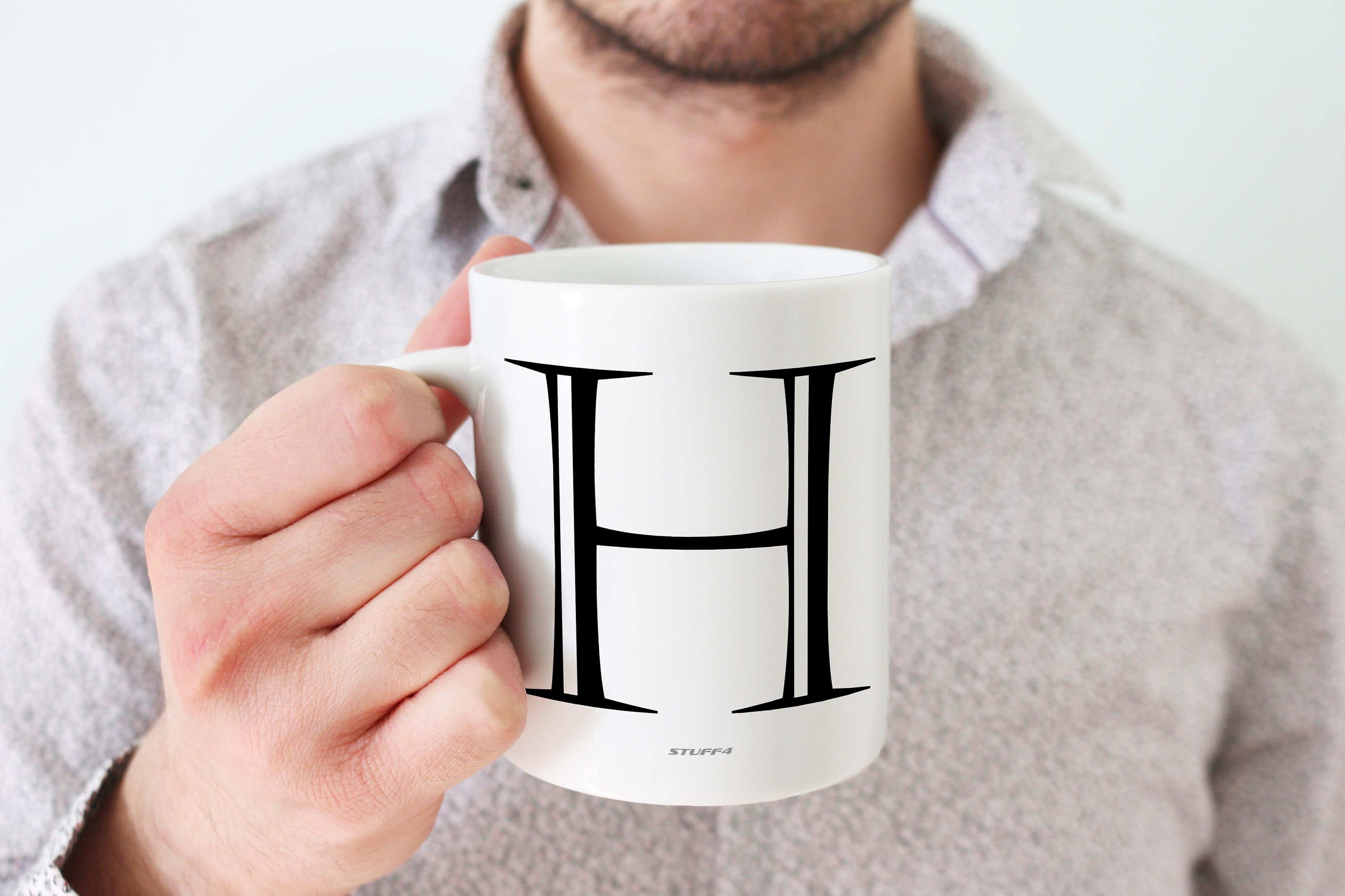 Personalised Initial Black H Mug Gifts Him Her Fathers Mothers Day Birthday Xmas 11oz Premium Cup