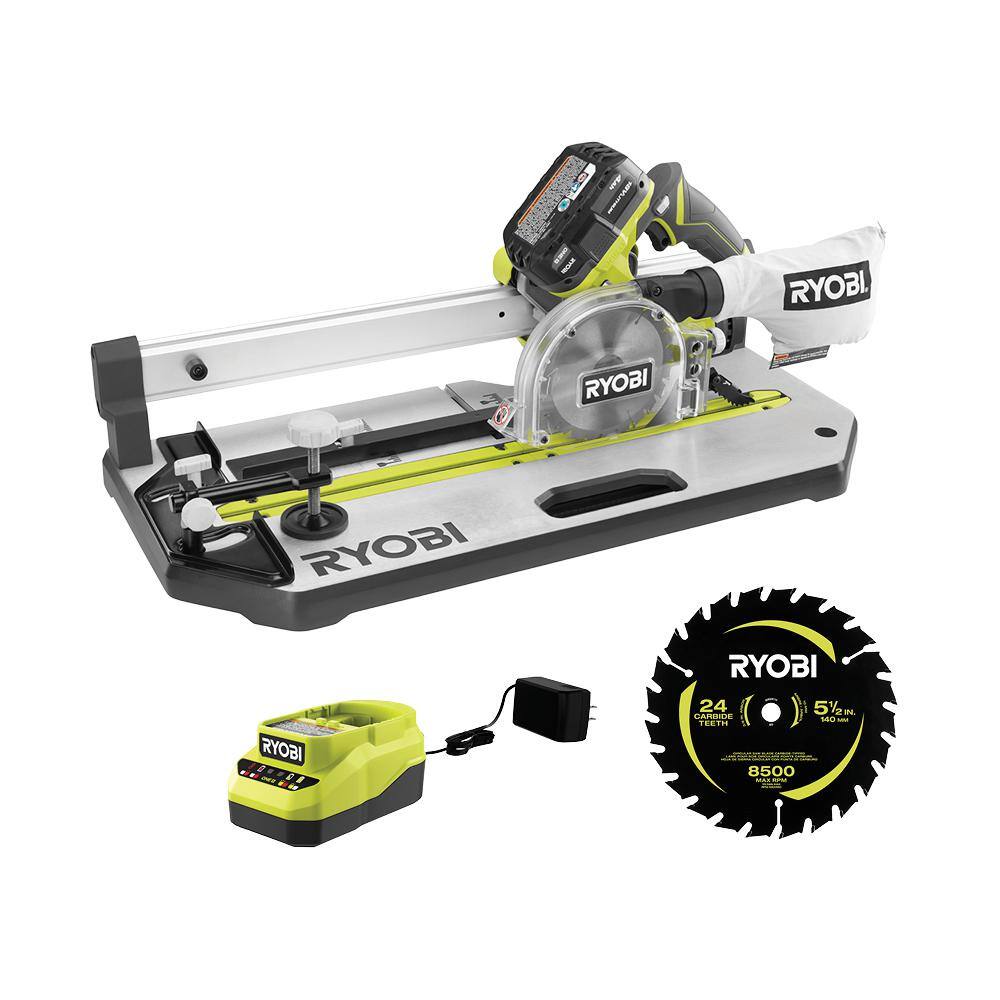 RYOBI ONE+ 18V Cordless 5-12 in. Flooring Saw Kit with 4.0 Ah Battery Charger and Extra 5-12 in. Flooring Saw Blade PGC21K-A06F551