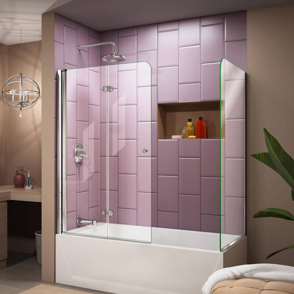 DreamLine Aqua Fold 56 in. to 60 in. x 58 in. Semi-Frameless Hinged Tub Door with Return Panel in Chrome SHDR-3636580-RT-01