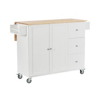 Nestfair White Kitchen Island with Racks and Drawers LWF287035W