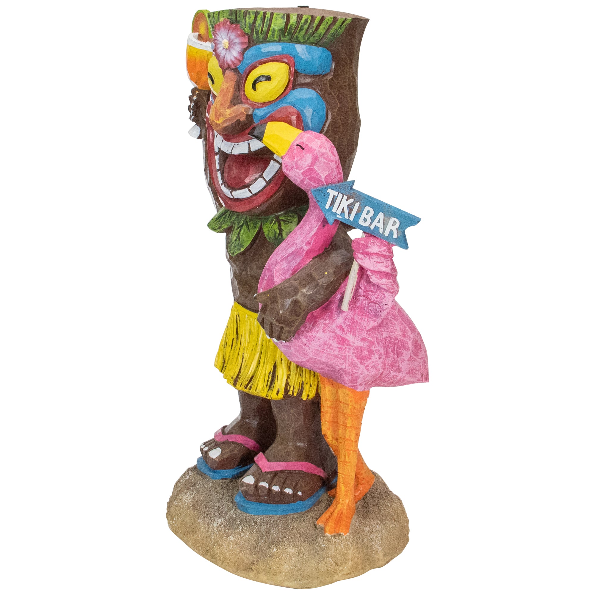 16" Solar Lighted Polynesian Outdoor Garden Tropical Tiki Bar Statue