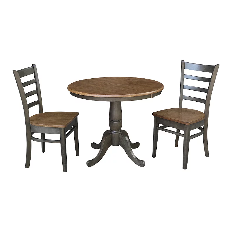 International Concepts Round Dining Table and Chair 3-piece Set