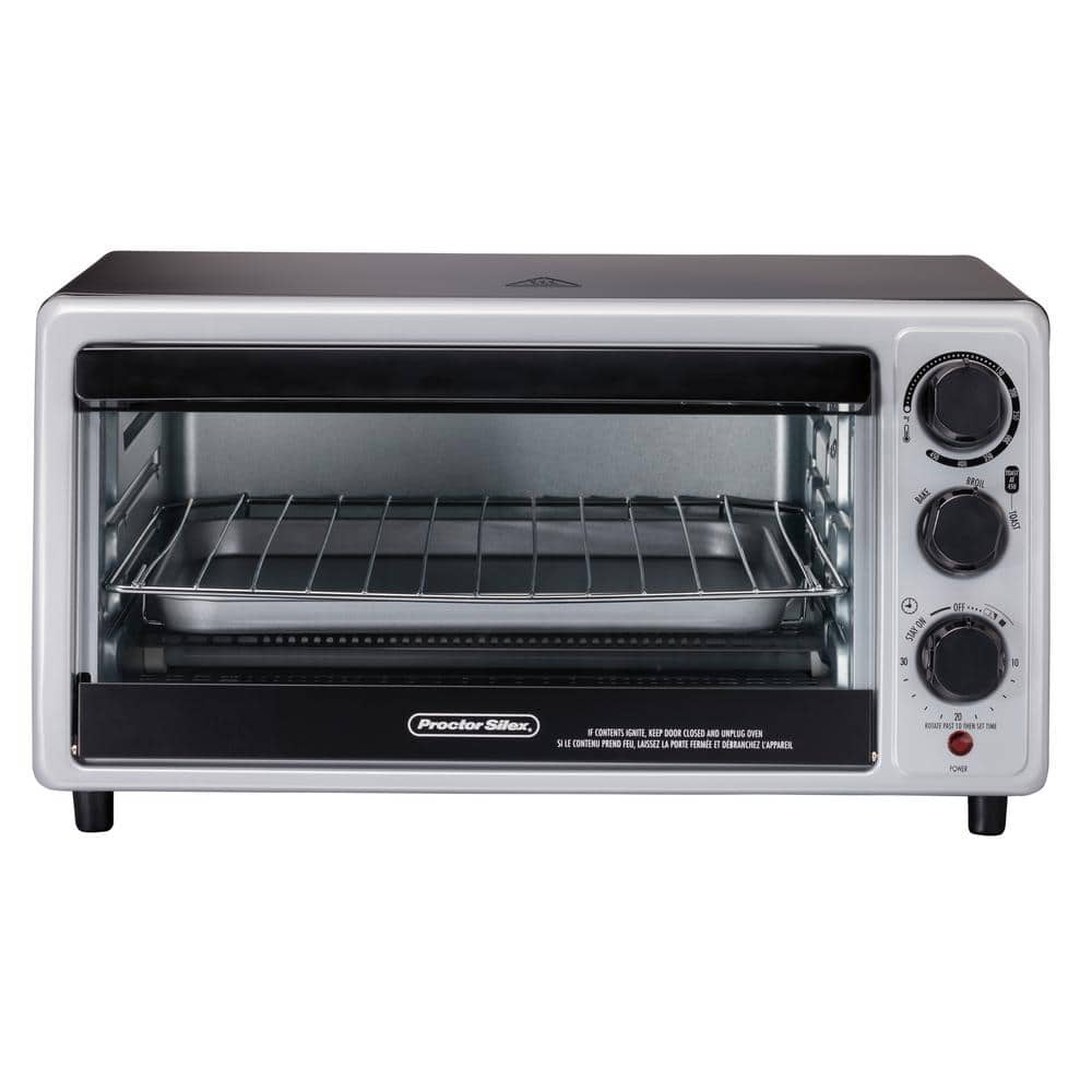 Proctor Silex 1500-Watt 6-Slice Silver Toaster Oven with Toast, Bake and Broil Settings 31124