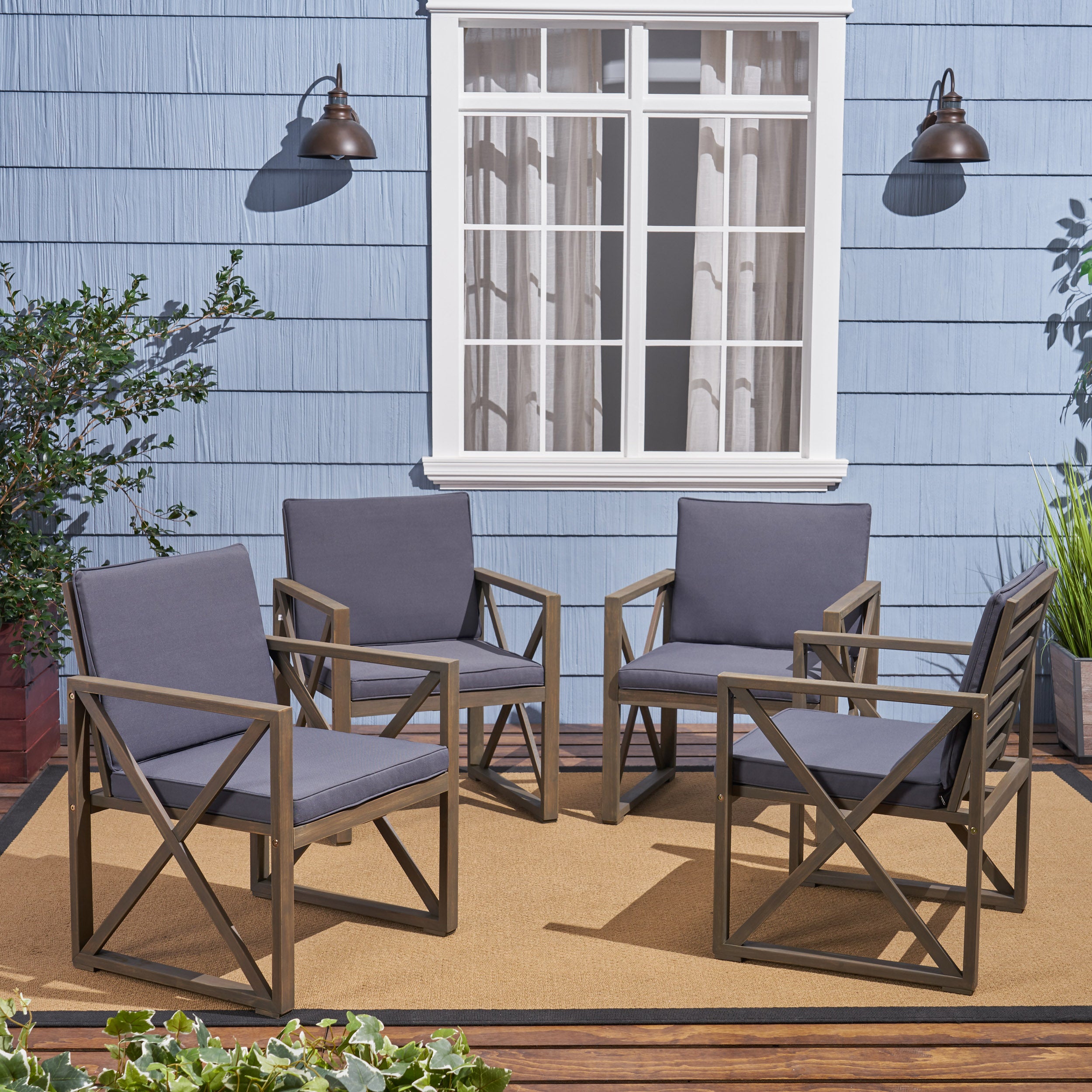 Hazel Outdoor Acacia Wood Club Chairs with Cushions