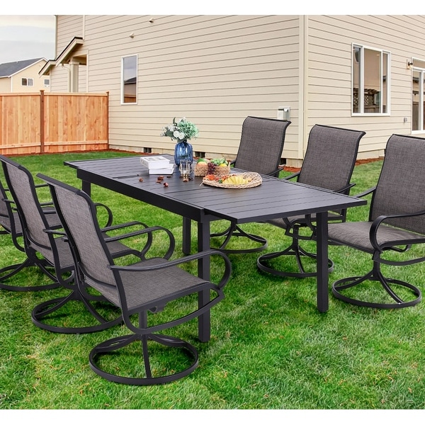 MAISON ARTS 7/9Piece Patio Dining Furniture Set with Dining Swivel Chairs and 1 Expandable Outdoor Dining Rectangle Table