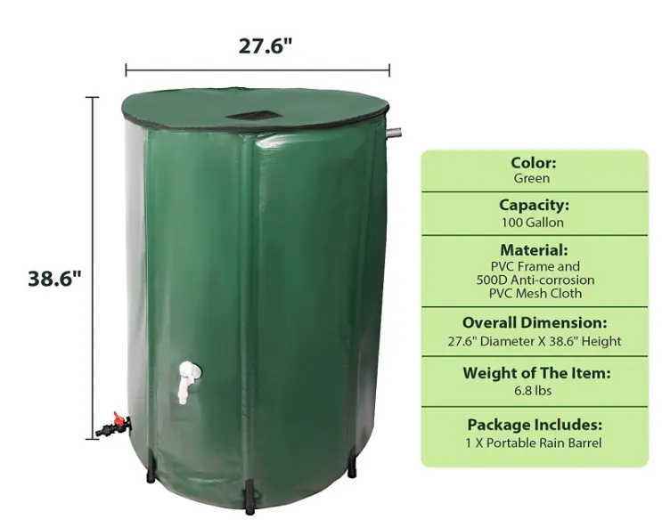 200L 300L 500L 1000L Customized Portable PVC Rain Barrel for Rainwater Collection