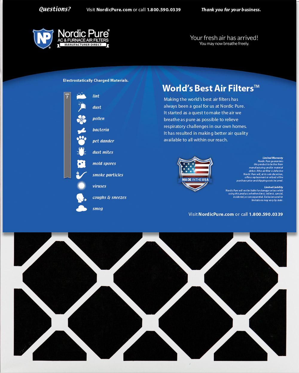 16x25x1 (15_1/2x24_1/2) Pleated Air Filters MERV 7 Plus Carbon 6 Pack