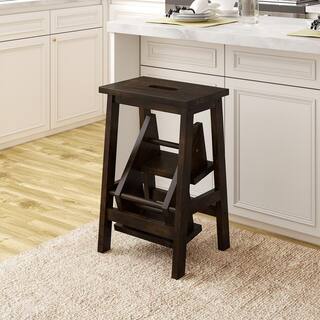 WELLFOR 3-Step Rubber Wood Step Stool 200 lbs. with Convenient Handle in Coffee JV-HGY-10097BN