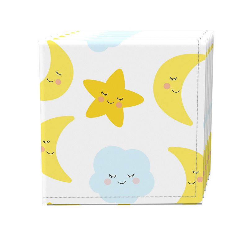 Napkin Set， 100% Polyester， Set of 4， 18x18， Sleepy Time Clouds， Stars and Moons