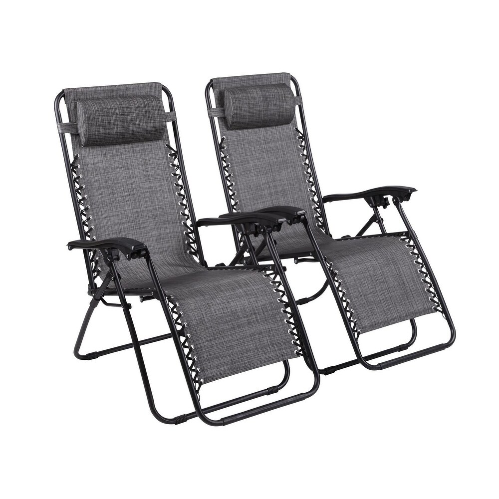 Zero Gravity Lounge Chairs Set of 2  Outdoor Patio Camping Reclining Lawn Chairs with Armrest  Headrest