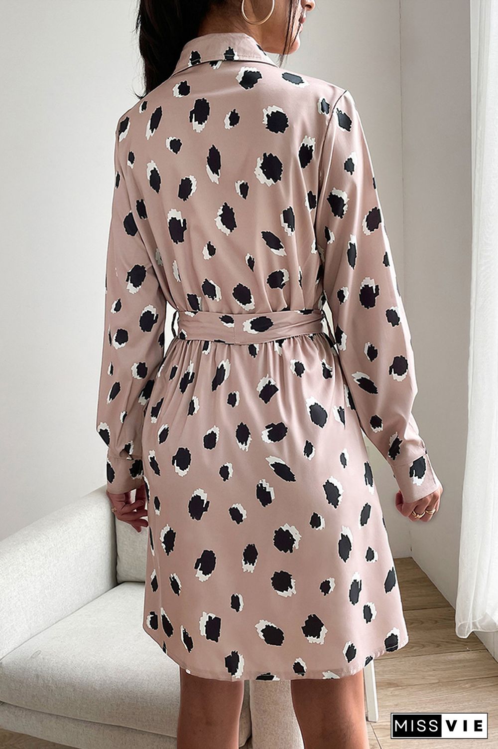 Turndown Collar Button Up Printing Shirt Dress