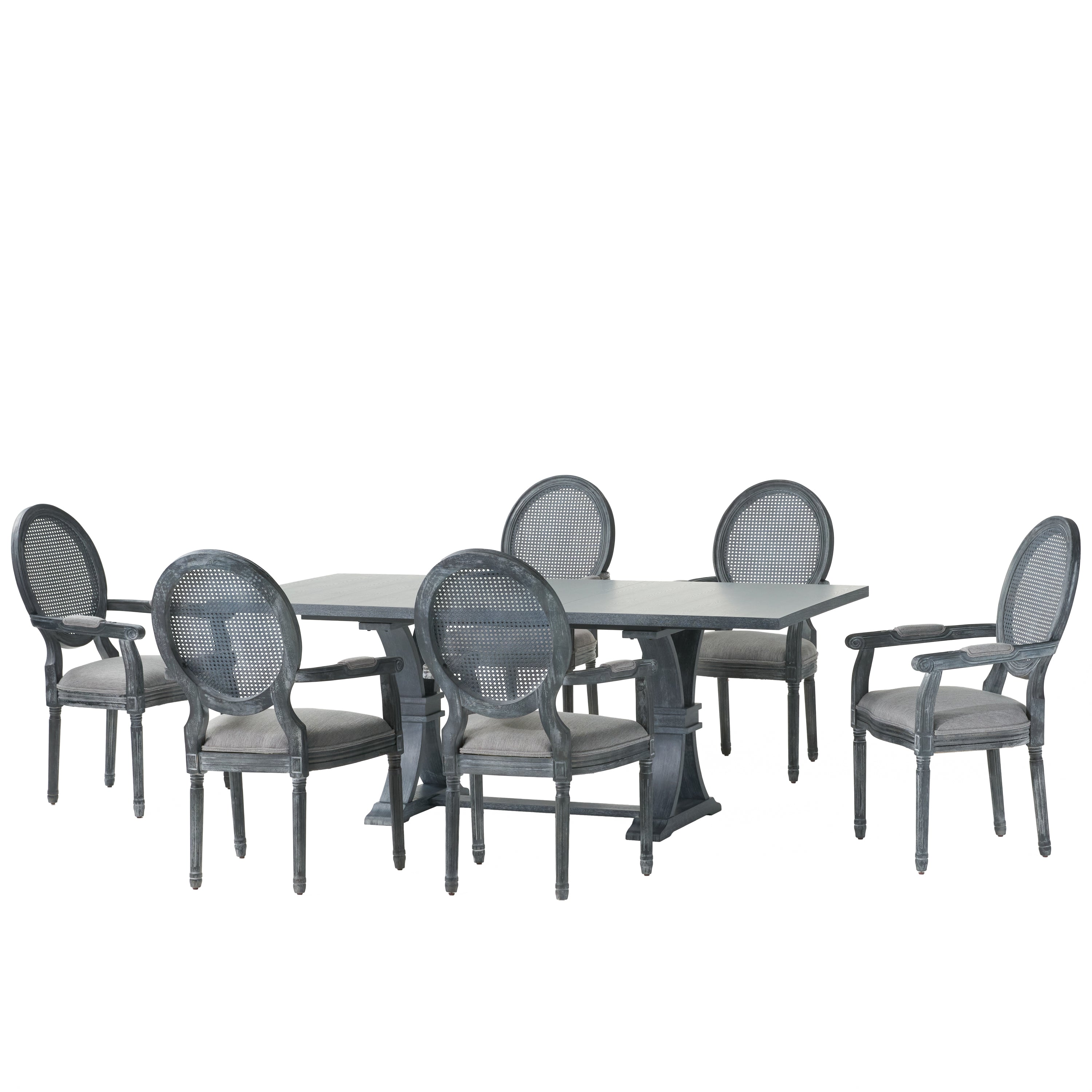 Ismay French Country Wood and Cane 7-Piece Expandable Dining Set