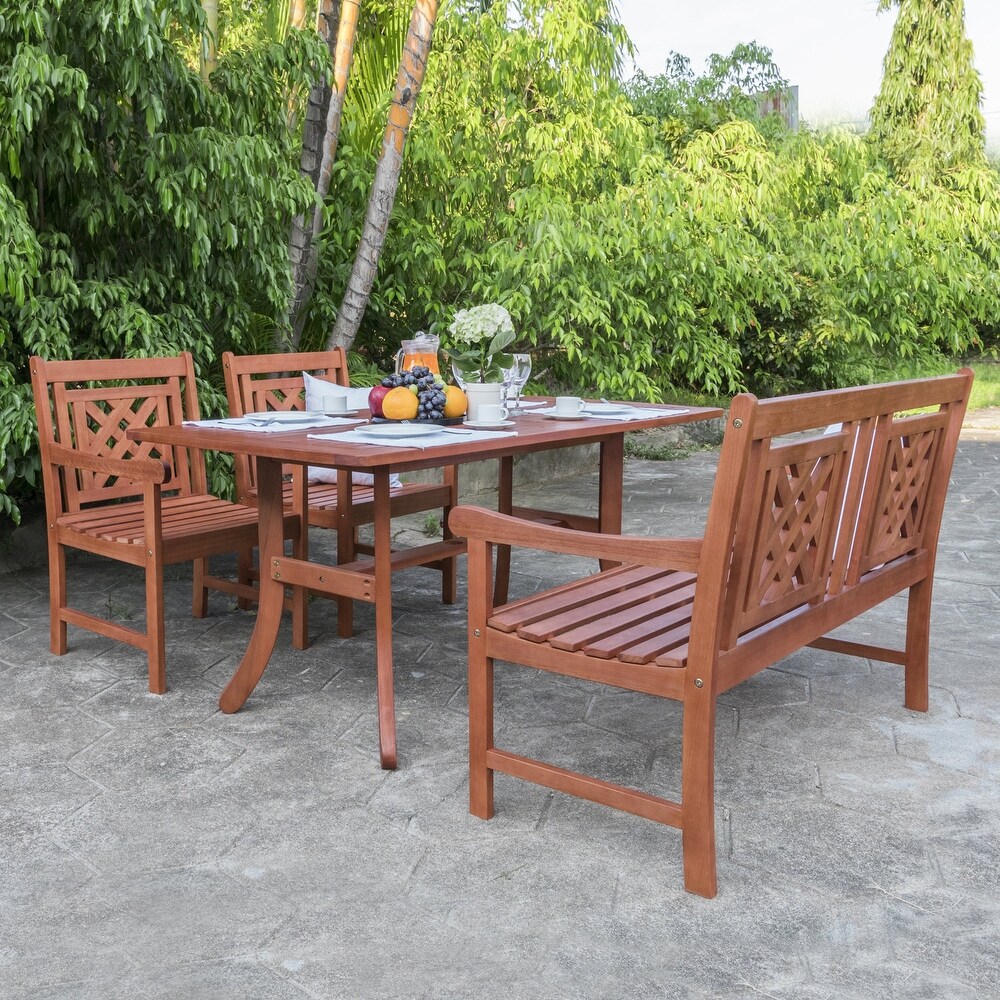 Malibu Outdoor 4 piece Wood Patio Curvy Legs Table Dining Set