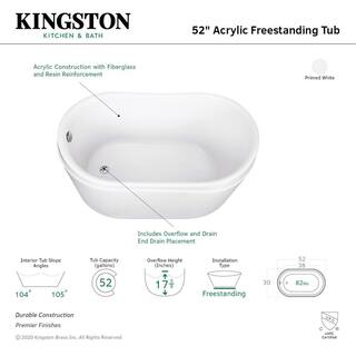 52 in. Acrylic Reversible Drain Oval Flatbottom Freestanding Bathtub in White HVTRS522928