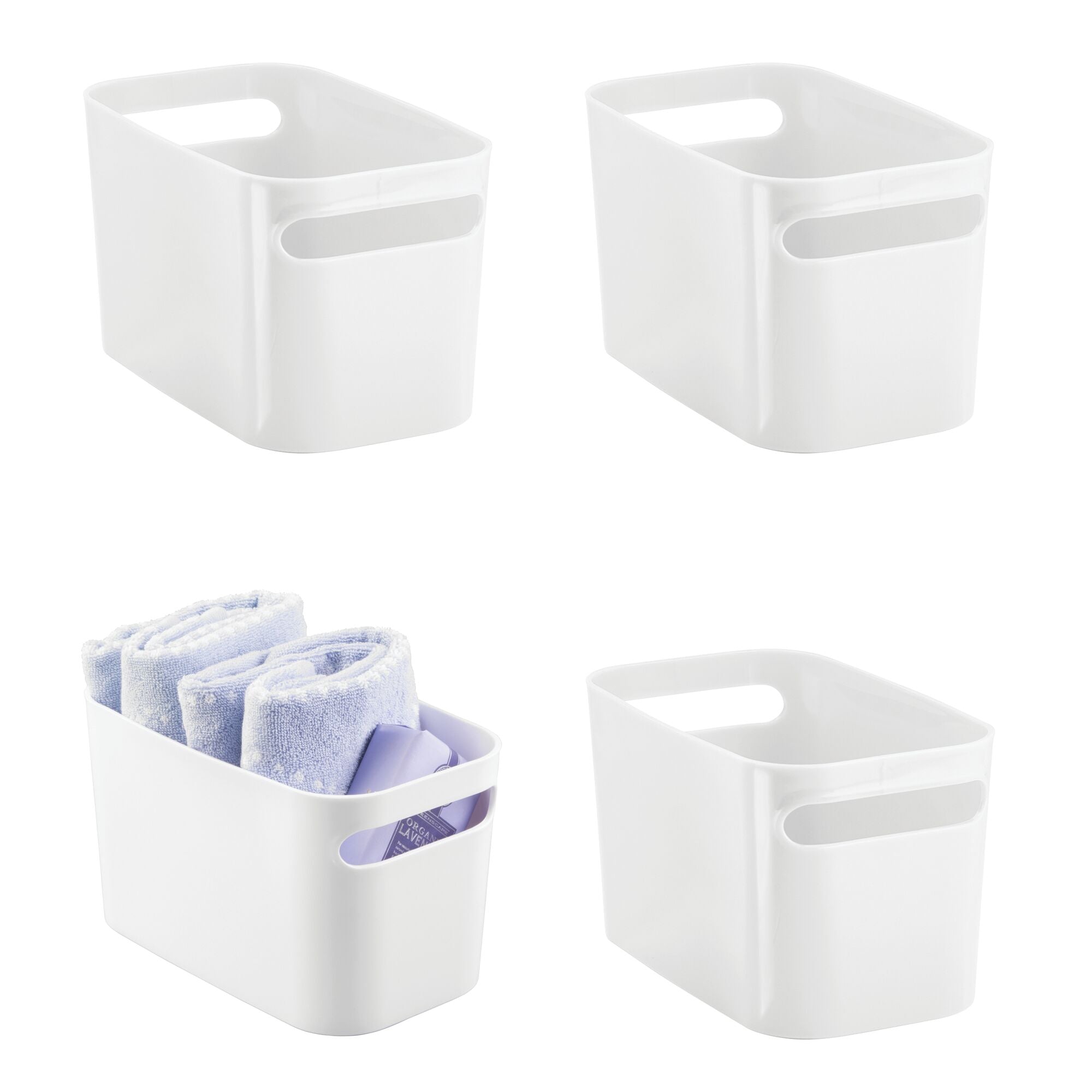 mDesign Deep Plastic Bathroom Vanity Storage Bin with Handles - Organizer for Hand Soap， Body Wash， Shampoo， Lotion， Conditioner， Hand Towel， Hair Brush， Mouthwash - 10