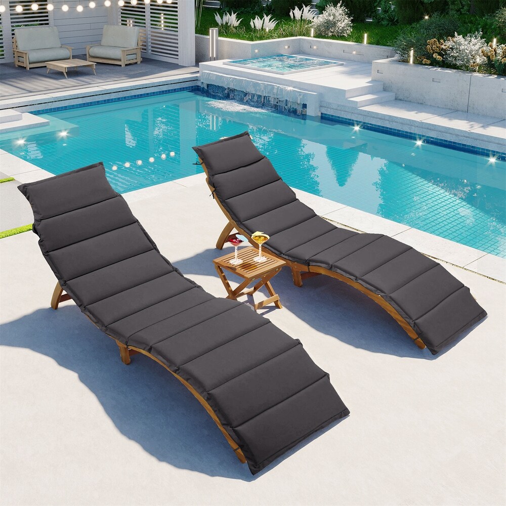 Outdoor Patio Portable Extended Chaise Lounge Set  Foldable Tea Table