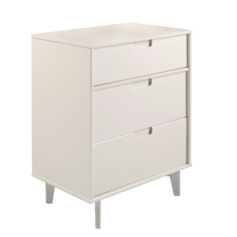 3-Drawer Groove Handle Wood Dresser - White