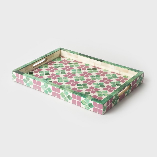 Mela Artisans Orchid Large Tray In Pink amp Green