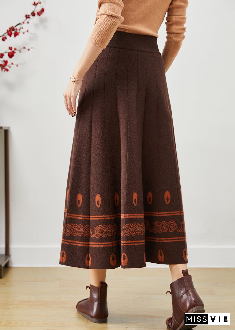 Modern Chocolate Exra Large Hem Print Wool Skirts Fall