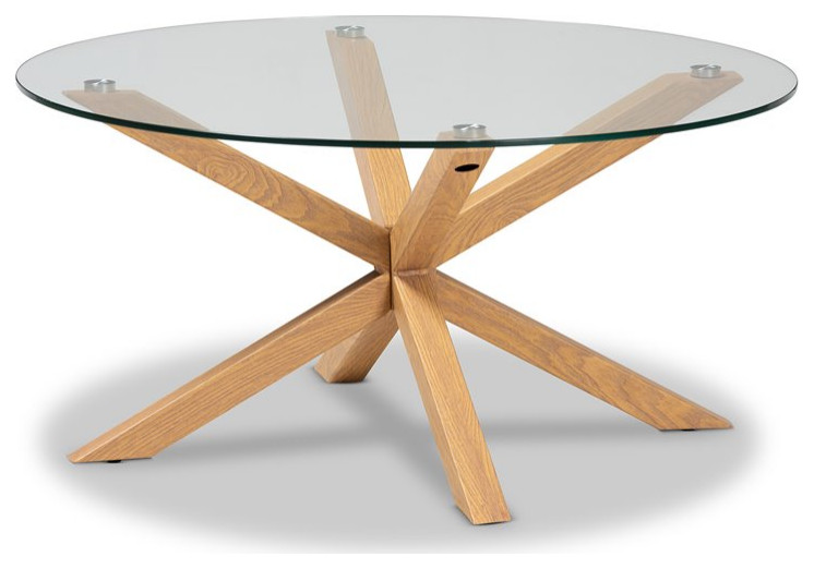 Baxton Studio Lida Glass and Wood Finished Coffee Table   Midcentury   Coffee Tables   by HedgeApple  Houzz