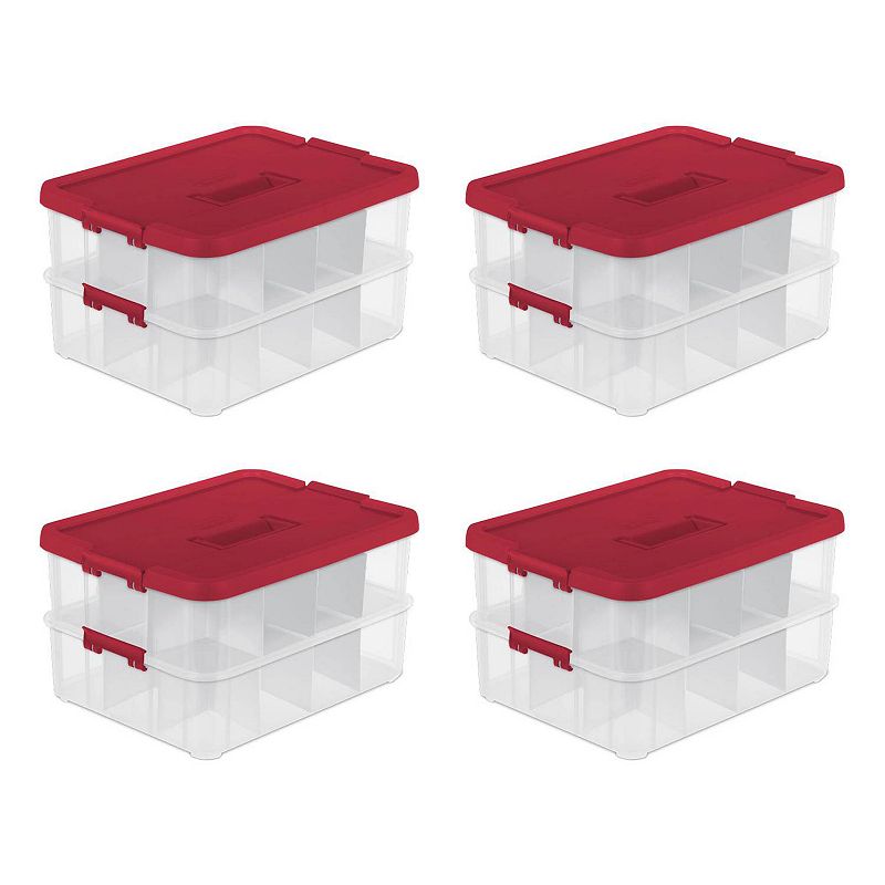 Sterilite 24 Compartment Stack And Carry Christmas Ornament Storage Box (4 Pack)