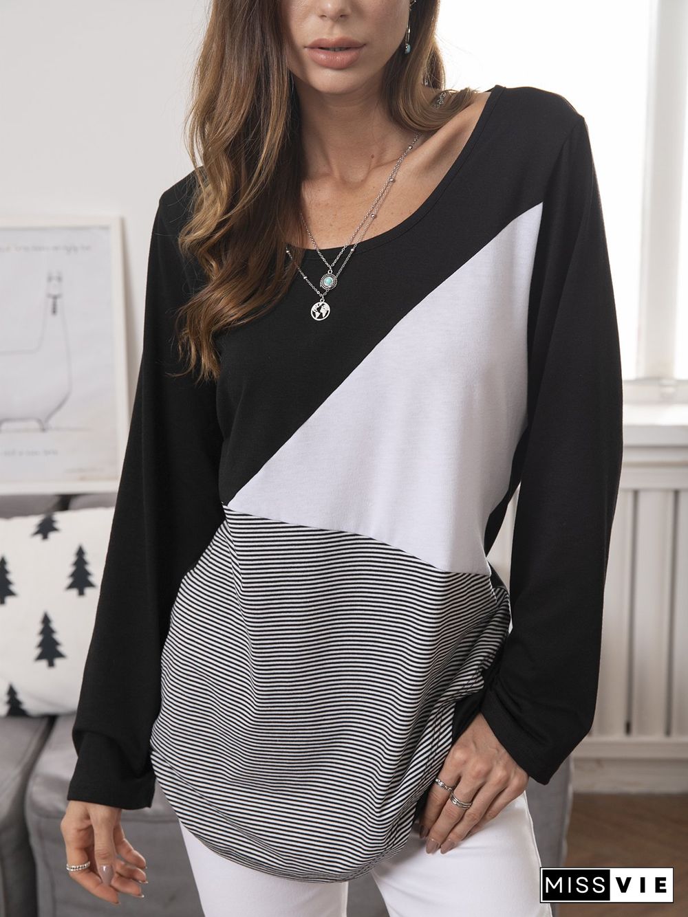 Casual Long Sleeve Round Neck Plus Size Tops