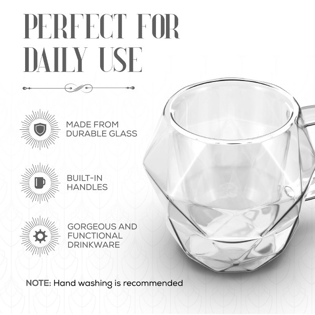 Elle Decor Insulated Coffee Mug Set Of 2 Double Wall Diamond Shaped Glasses Tea Cups Glass Coffee Mugs Clear