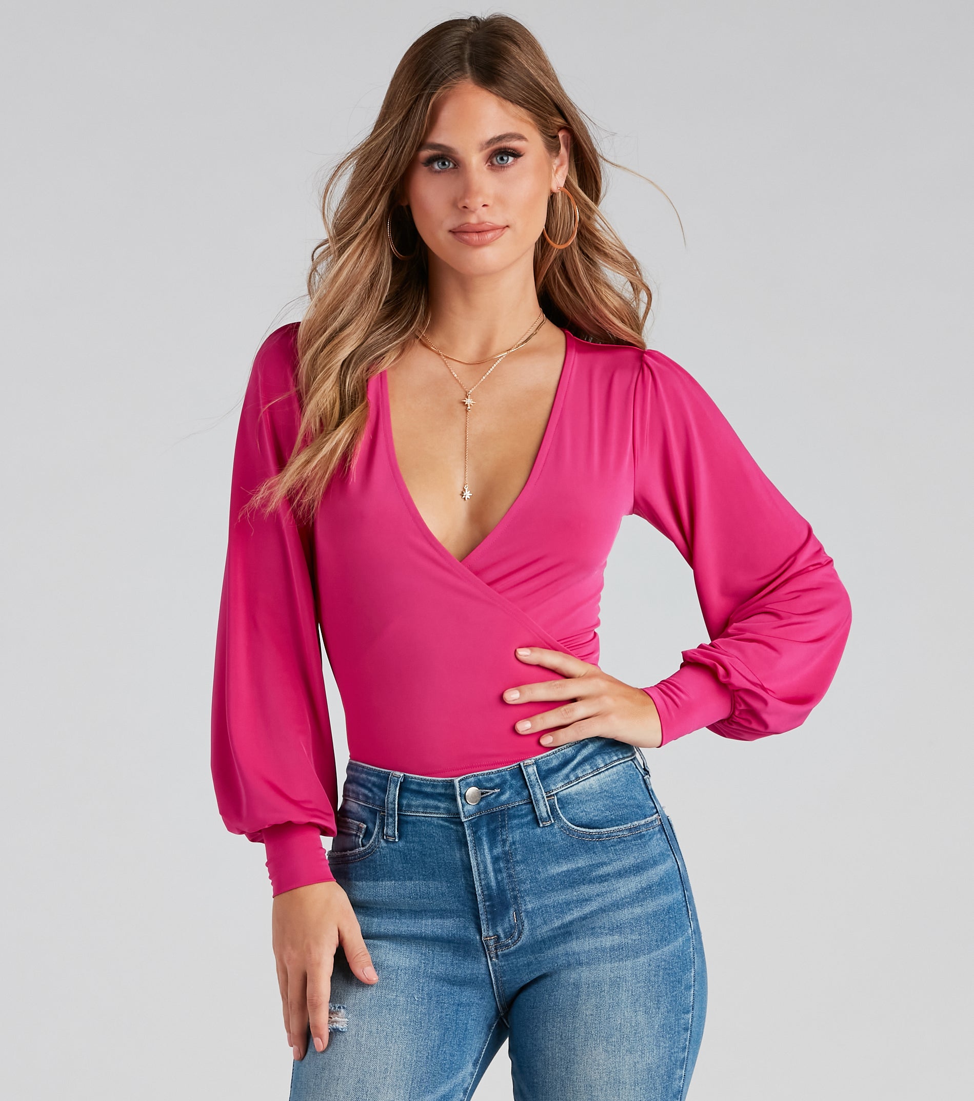 Slinky Knit Wrap Front Top